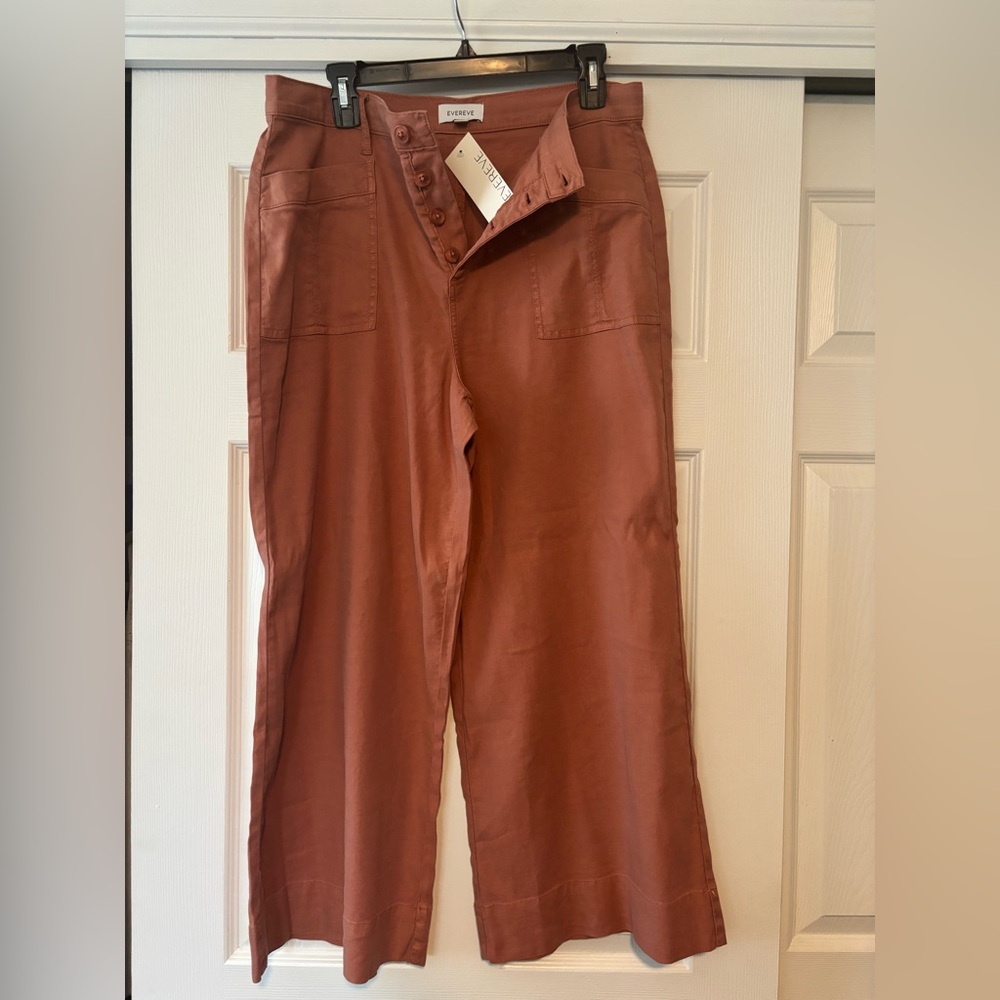 NWT- Evereve Joelle Wide leg Button-Up crop pants in Terracotta